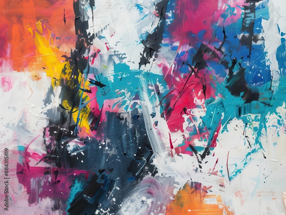 Poster abstract expressionist canvas bold energetic brush strokes in vibrant hues thick impasto texture cre