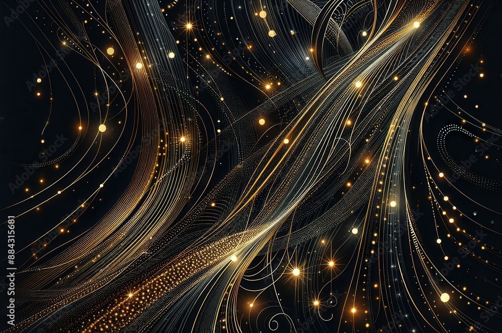 Poster an abstract background with a wavy golden pattern on a black background.
