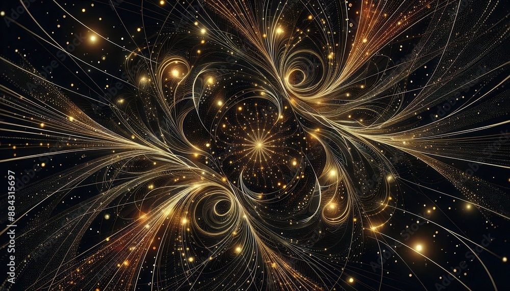 Poster an abstract background with a glowing golden starburst pattern on a black background.