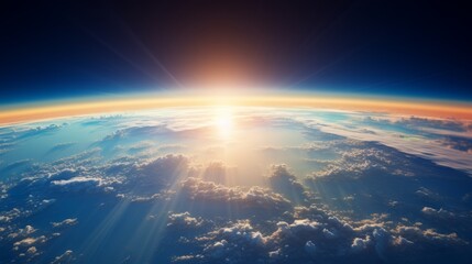 Morning sun rays shining on Earth's atmosphere from space