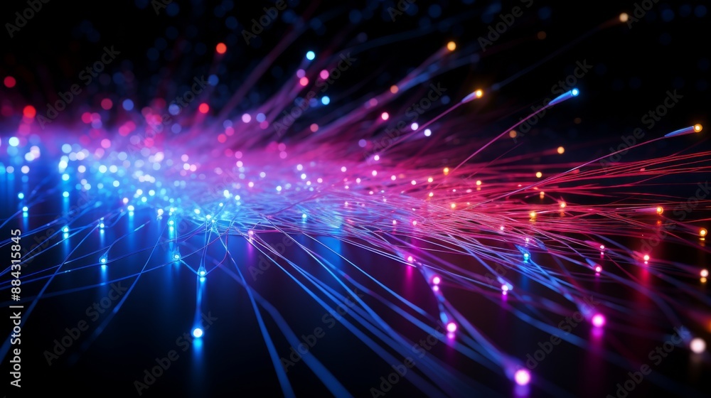 Poster network data transfer visualized by glowing fiber optic cables