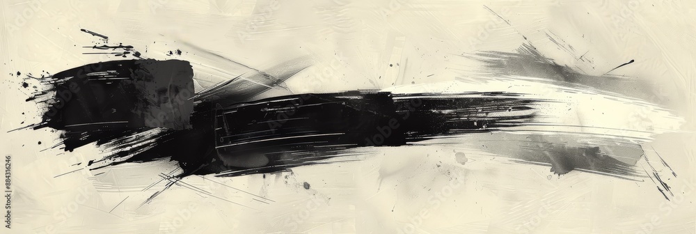Poster powerful black brush strokes on a white background creating dynamic movement in minimalist abstract 