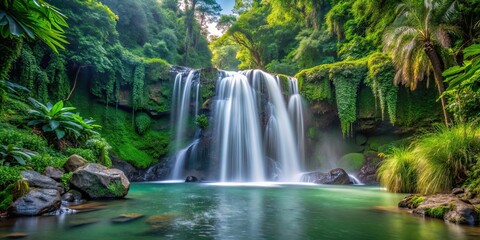 Tranquil natural waterfall surrounded by lush greenery, nature, waterfall, healing, peaceful, serene, rejuvenating, calming