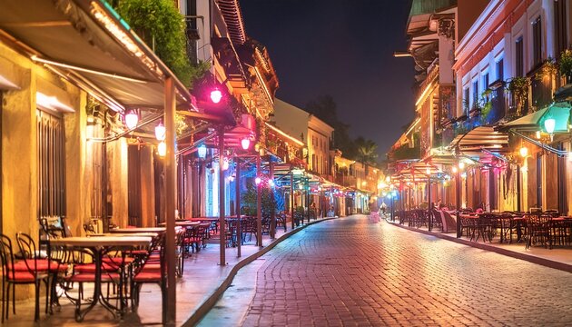 3d modern buildings in capital city with neon light reflection from puddles on street.