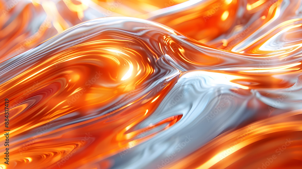 Poster vibrant abstract background featuring dynamic orange curved shapes and patterns shimmering metallic 