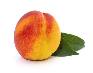 Sliced peach and leaves.