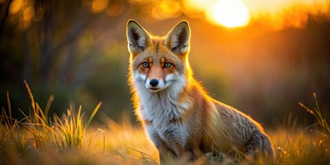 Obraz premium Golden Hour Fox A stunning red fox captured in the golden light of sunset, creating a magical and ethereal atmosphere, fox