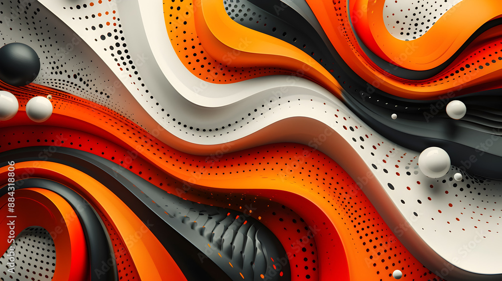 Poster vibrant and dynamic abstract background featuring bold geometric patterns curved orange shapes and s