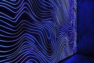 Blue and purple neon topographic lines on a dark background
