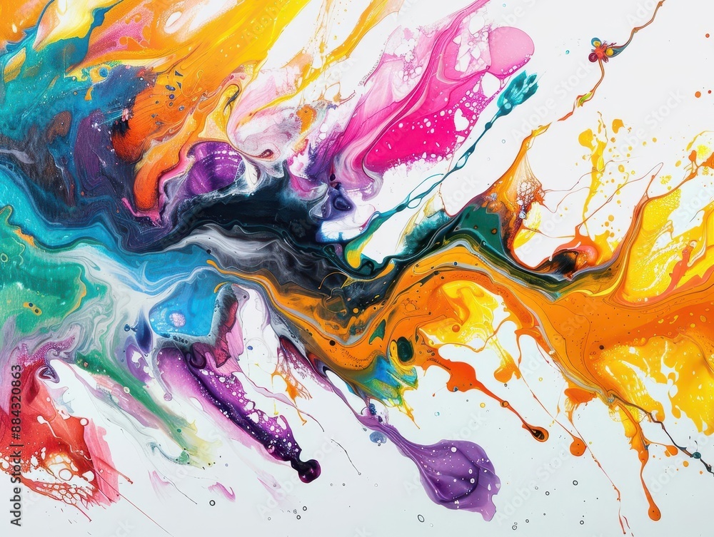 Aufkleber dynamic fluid art explosion vibrant splashes of liquid color bursting outward swirling tendrils of p