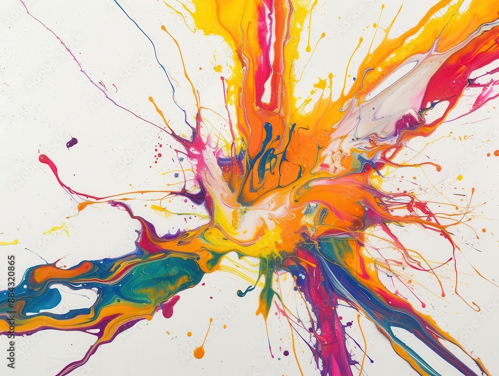 Aufkleber dynamic fluid art explosion vibrant splashes of liquid color bursting outward swirling tendrils of p