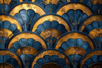 Golden Art Deco Pattern with Geometric Shapes and Retro Ornaments - Luxury Vintage Background for Gatsby Cards