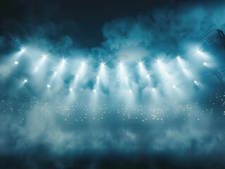 electrifying stadium scene with powerful floodlights piercing through dramatic smoke dynamic beams create an atmosphere of anticipation and excitement for a major sporting event