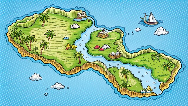 Hand-drawn doodle map of Maui island, Hawaii, Maui, island, Hawaii, freehand, drawing, hand-drawn, map, geography, travel