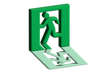 非常口マーク 影のあるリアルで立体的な非常口誘導灯の3Dイラスト