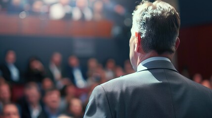 Business presentation with a focus on the speaker and audience