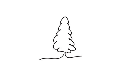 Continuous one line Christmas tree.Hand drawn Christmas tree isolated on white background. Linear style.