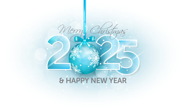 Elegant Blue Christmas and New Year 2025 Holiday Greeting Card.