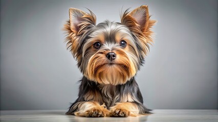 Adorable Yorkshire Terrier puppy with long silky fur and alert expression, Yorkie, small dog, cute, fluffy, playful, purebred