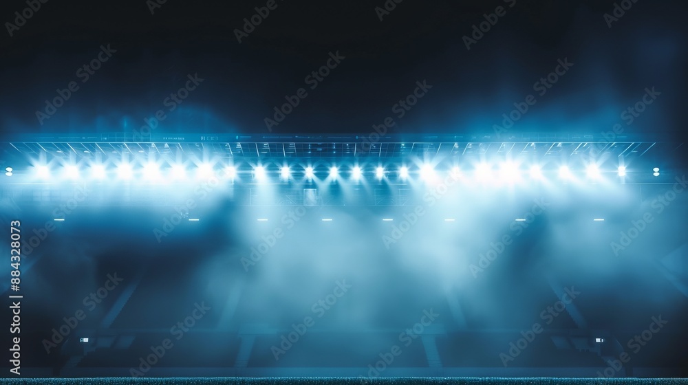 Wall mural this image depicts an array of bright stadium lights cutting through the misty night air, their inte