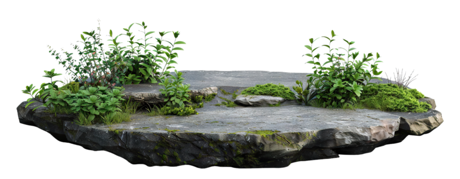 Stone platform with lush greenery, cut out