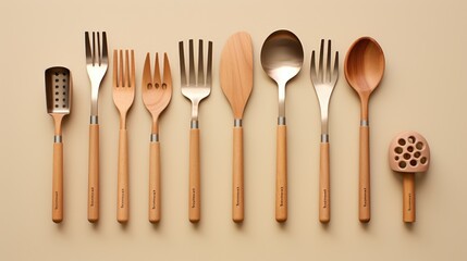 Culinary Elegance - Stylish Flat Lay of Gourmet Kitchen Tools on Clean Background with Balanced Light