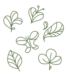 dessin vectoriel d'icônes, représentant les thèmes de la nature, feuille, plume, papillon pour décor de papeterie ou sticker. Les couleurs et la taille sont modifiables. 