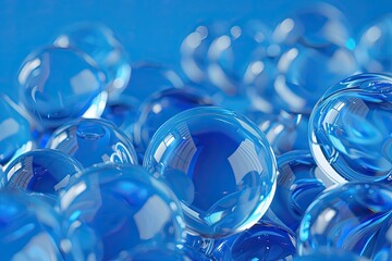 Blue Glass Marbles Reflecting Light