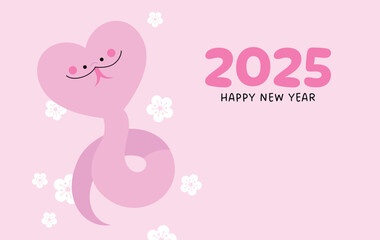 Happy chinese new year of the snake 2025 cute cartoon zodiac snake. Heart shape snake.