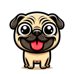 Cute Cartoon Pug Dog on white background. 