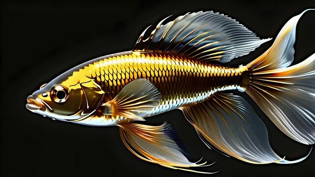 3d glassy beautiful golden gold fish