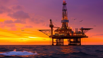 Obraz premium Offshore oil platform at sunset