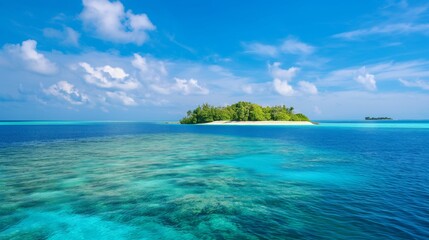 Fototapeta premium paradise atolls with azure water and coral reefs, the beautiful nature of the tropical islands