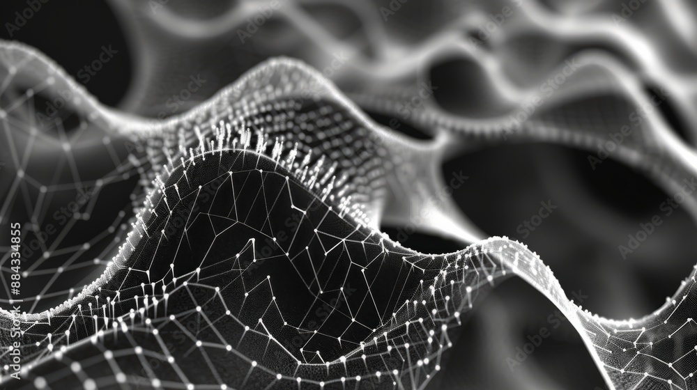 Poster 3d illustration of abstract technology and science background featuring a detailed mesh network with