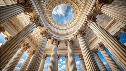 Obraz premium Majestic architectural portico ceiling adorned with classical columns, majestic, architectural, portico, ceiling, classical
