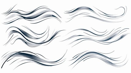 Fototapeta premium Seven elegant black and white flowing wave pattern designs, capturing the movement, creativity, and artistic expression in a sleek and modern composition.