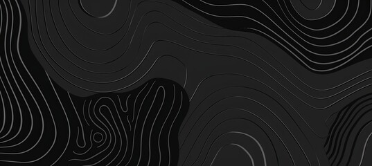 Abstract 3D Topographic Relief Map Background with Fluid Lines. Dark Black Contour Design