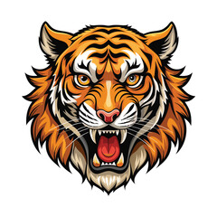 Tiger head full face vector. Hungry Roaring tiger face clip art