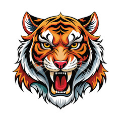 Tiger head full face vector. Hungry Roaring tiger face clip art