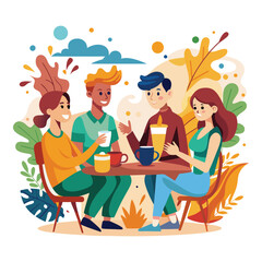 Meeting with friends outside drinking a coffee and talking vector illustration