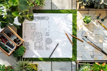 Creative garden design ideas with plants and blueprints