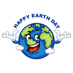 Happy Earth Day cartoon globe character with smiling face. Perfect for Earth Day celebrations.