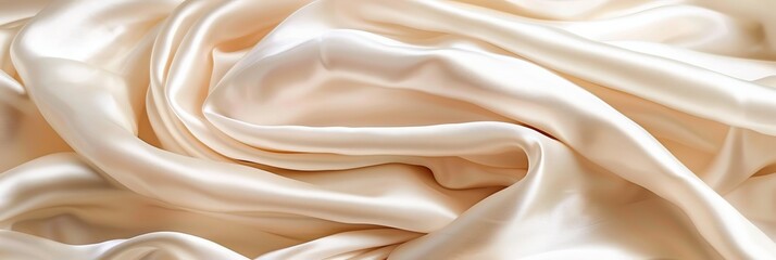 Background Of Smooth Elegant Ivory Silk Or Satin Luxury Cloth Fabric Texture, Abstract Background.
