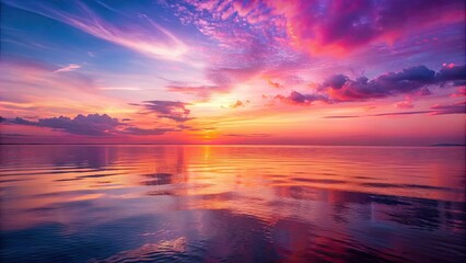 Fototapeta premium Pink sunset reflecting on the calm sea, pink, sunset, sea, water, reflection, evening, peaceful, tranquil, horizon, beauty, nature