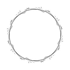 Abstract Black Simple Line Round Circle With Leaf Leaves Frame Flowers Doodle Outline Element Vector Design Style Sketch Isolated Illustration For Wedding And Banner