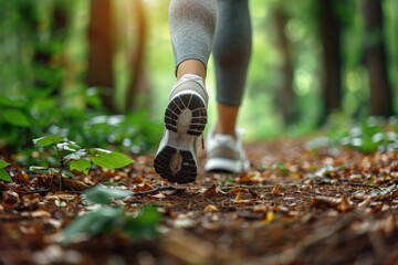 Close-up of Leg Running on Forest Floor with Sharp Focus