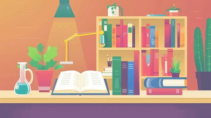 Textbook flat design, front view, education theme, animation, Complementary Color Scheme