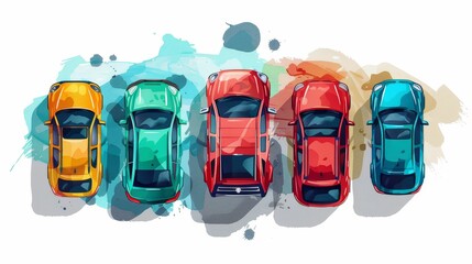 SUV flat design, top view, family vehicle theme, water color, Tetradic color scheme