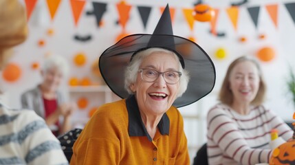 Spirited Senior Citizens Embracing Halloween Festivities with Joyful Costumes and Spooky Decorations