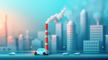 Flat design illustration of pollution reduction and clean air initiatives.
